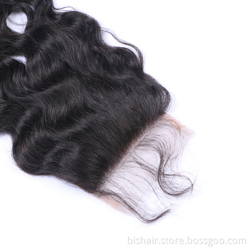 BIS Wholesale The Cheapest 4x4 Water Wave transparent lace Closure Vendor free sample Brazilian Cuticle Aligned Hair For Femal